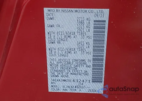 2014 Nissan Pathfinder S z USA, uszkodzony, nr VIN 5N1AR2MM2EC632471